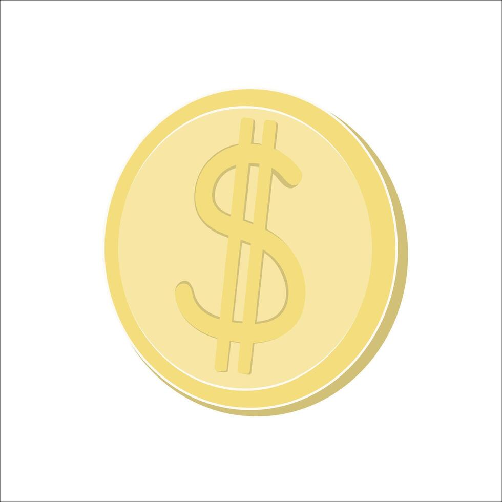 Metallic American dollar coin. vector