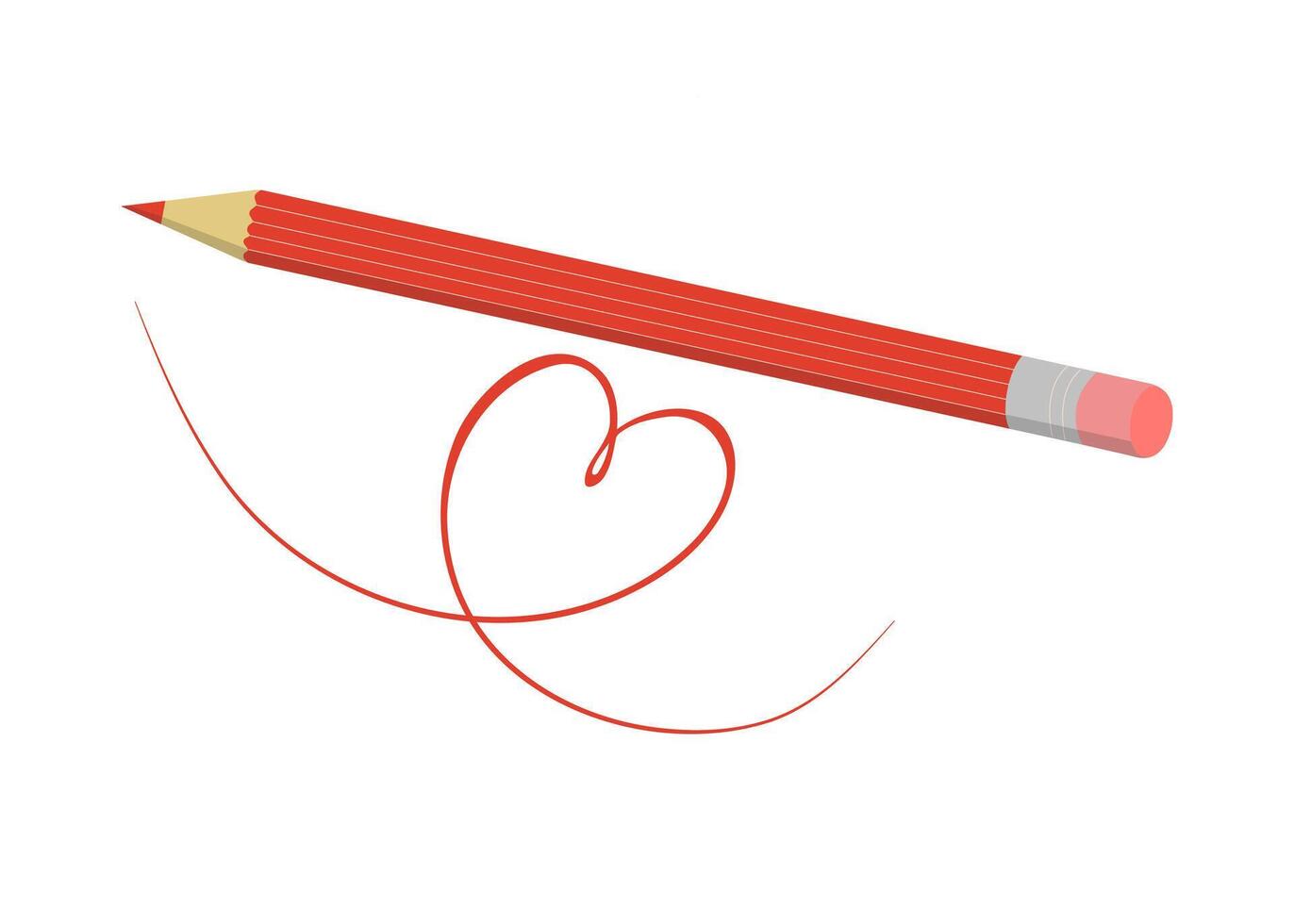 lápiz y línea dibujo. línea, corazón forma dibujado en lápiz. papelería. vector ilustración, aislado fondo, blanco.