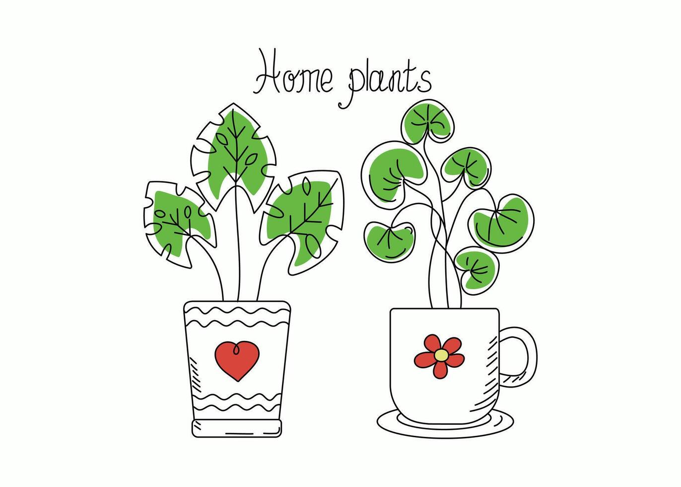 hogar planta. dibujo, garabatear estilo. flor en un maceta, colocar. en conserva plantas. mano letras. vector ilustración.