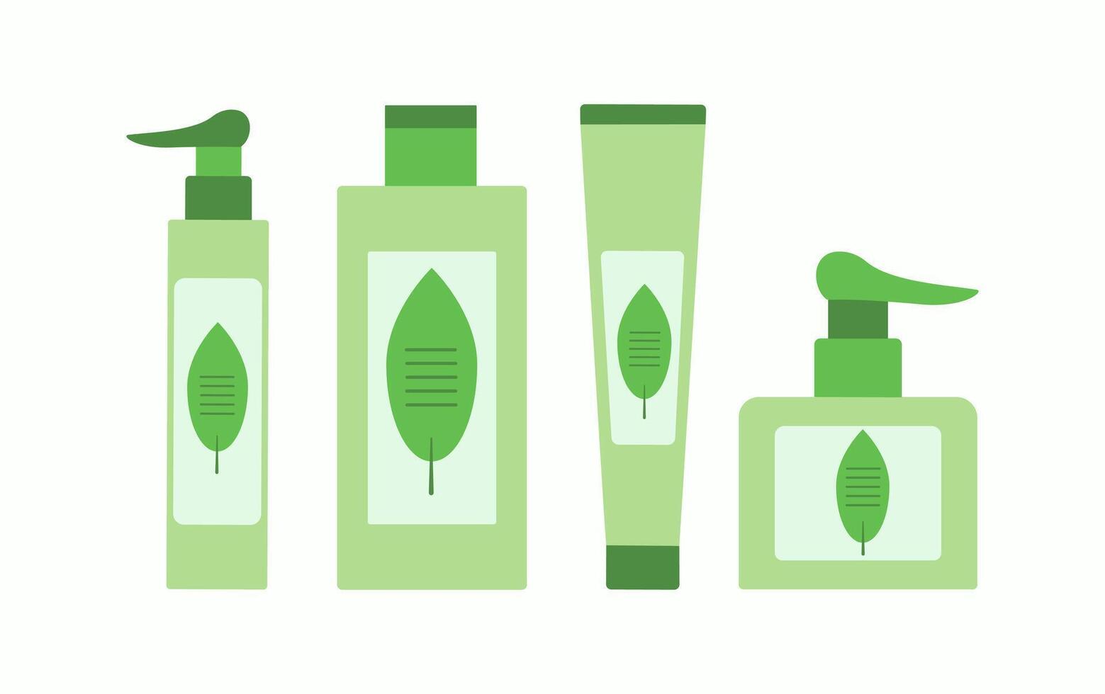 herbario productos cosméticos, crema, loción. ecológico bienes. conjunto de herbario productos cosméticos, piel cuidado. productos con natural planta composición. vector ilustración.