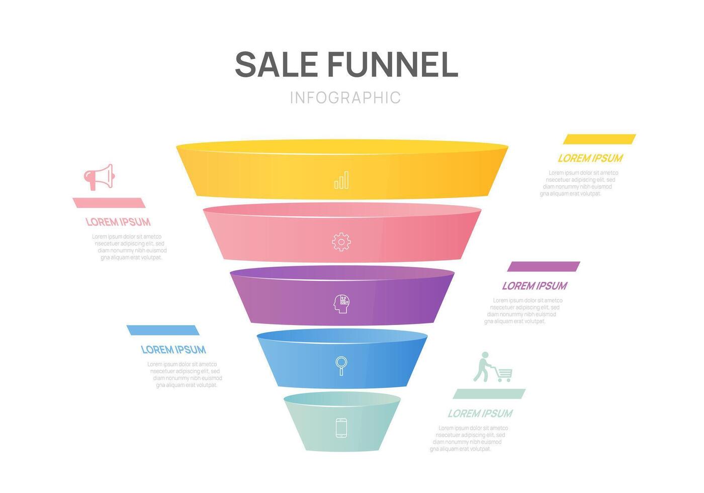 sale funnel Infograph diagram template for business. 5 step, digital marketing data, presentation vector infographics.