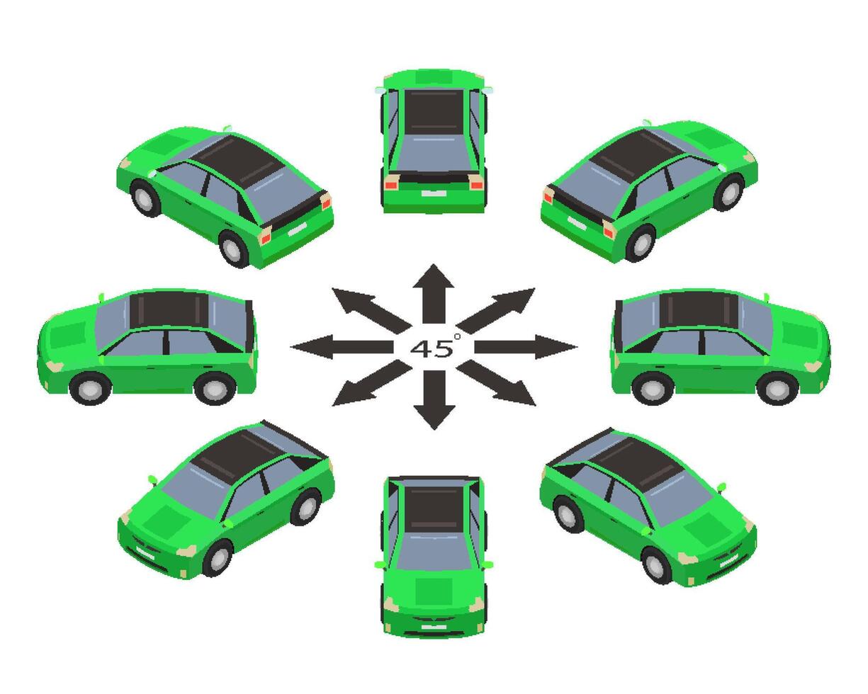 Rotation of pixel car by 45 degrees. vector