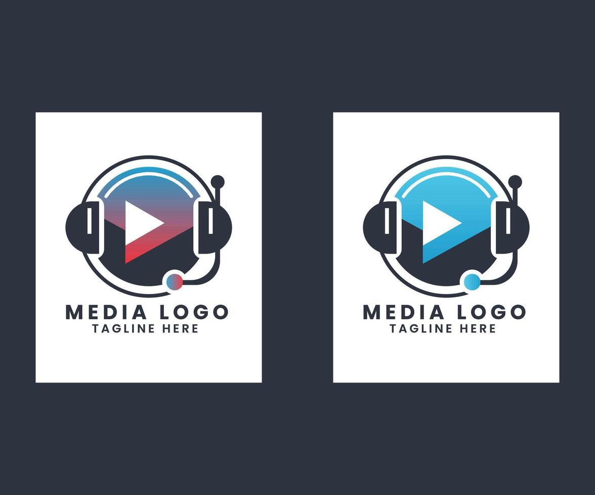 Creative multimedia play audio video tv movie cinema player concept vector logo design template
