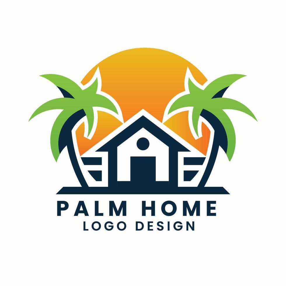 Sunset sea ocean beach logo design.palm tree logo design vector. Home logo design.leaf tree logo design vector