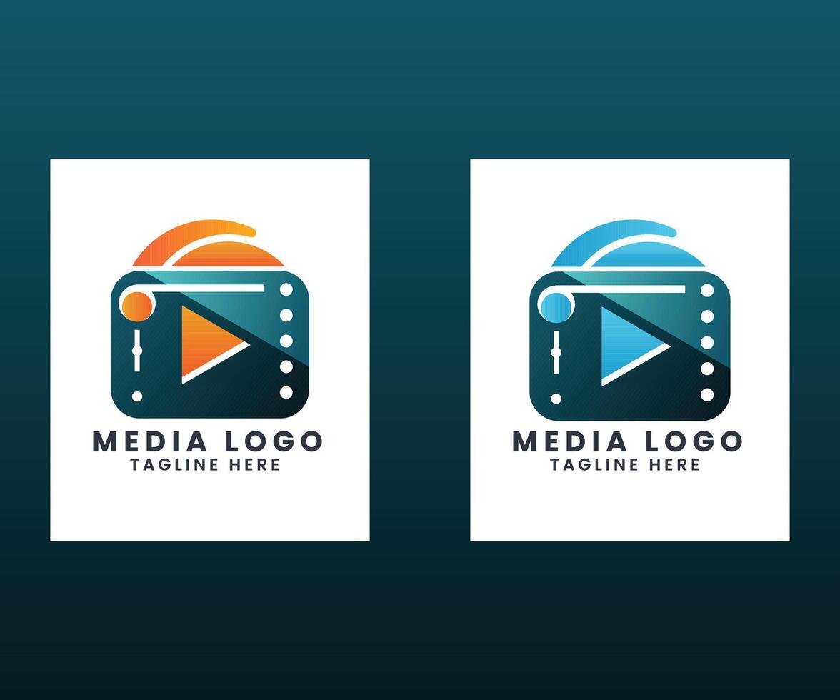 Creative multimedia play audio video tv movie cinema player concept vector logo design template