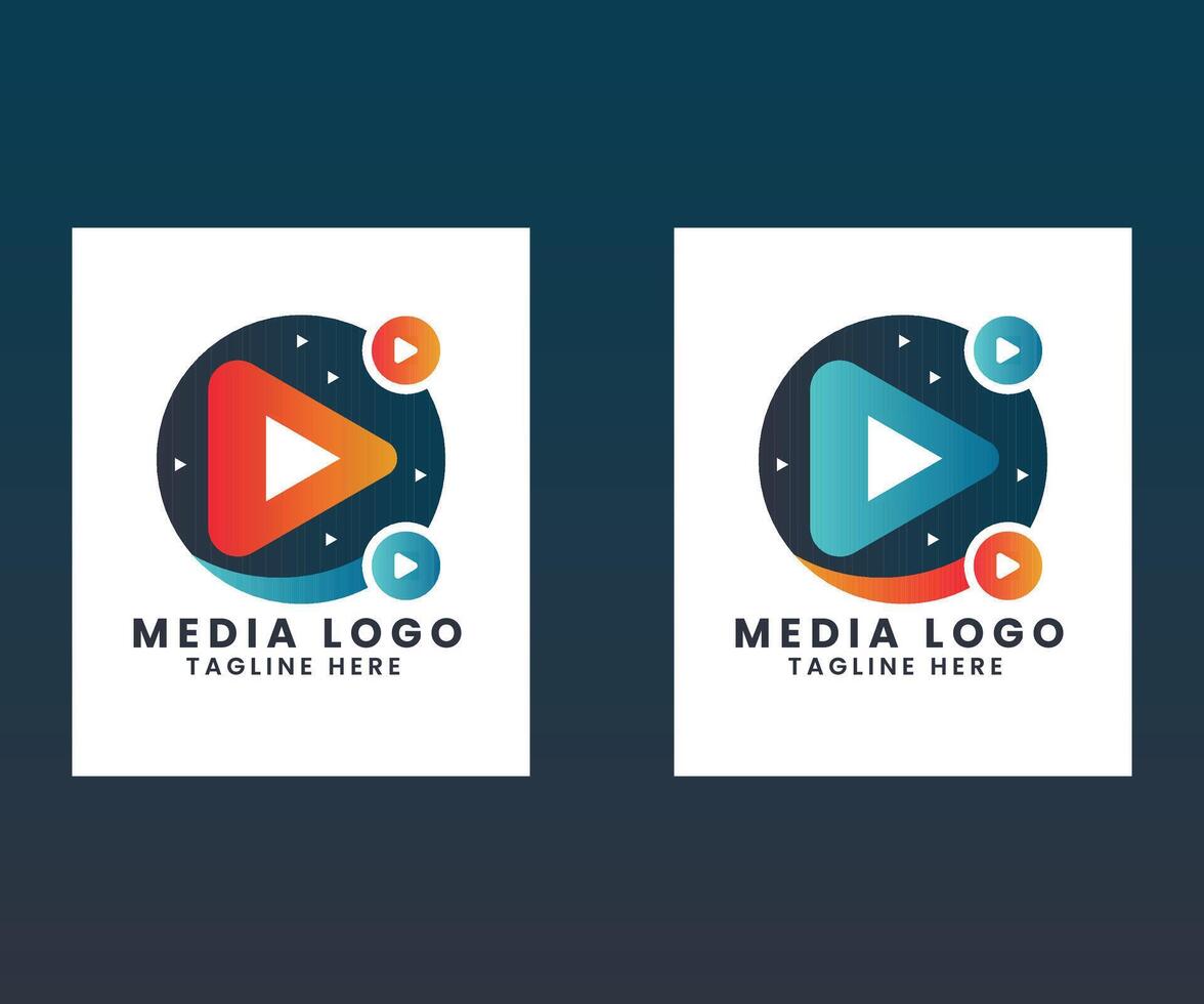 Creative multimedia play audio video tv movie cinema player concept vector logo design template