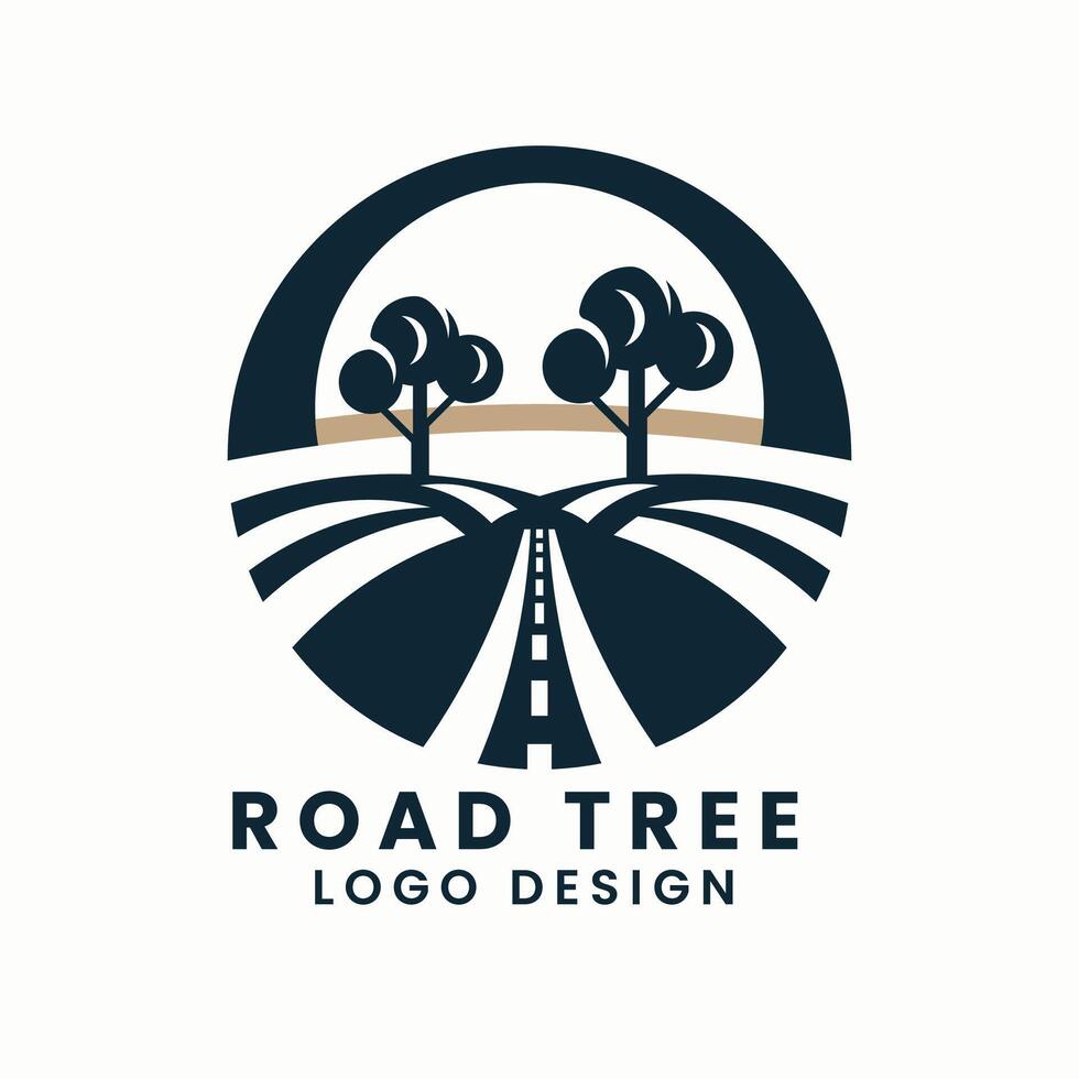 Simple road highway trip journey tree logo design vector template