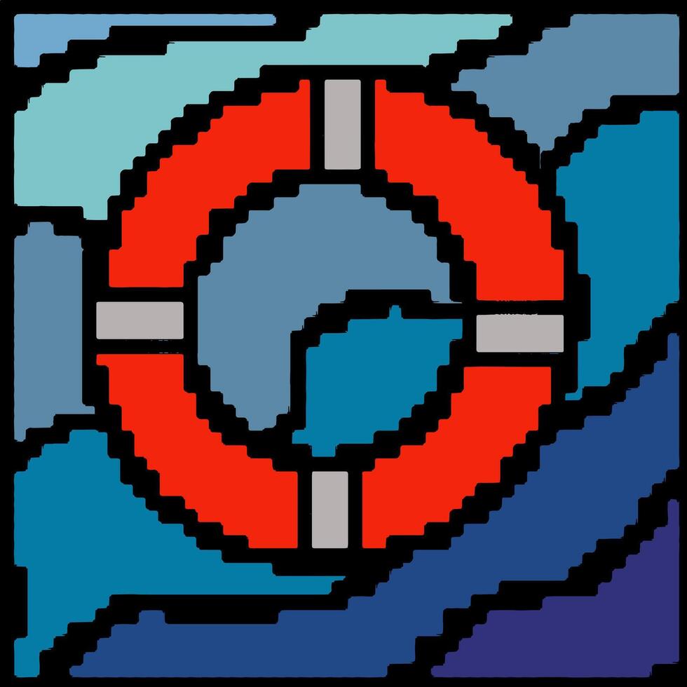 Safety flotation ring sign vector illustration for emergency action with pixel art style. The vector is suitable to use for safety sign vector background and pixel art poster.