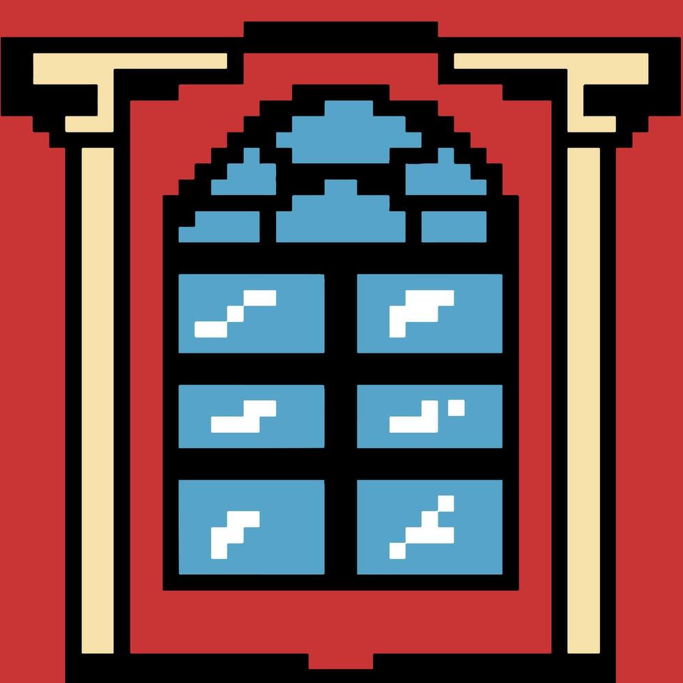 Illustration of windows frame with pixel art style. The vector is suitable to use for interior pixel background and content media.