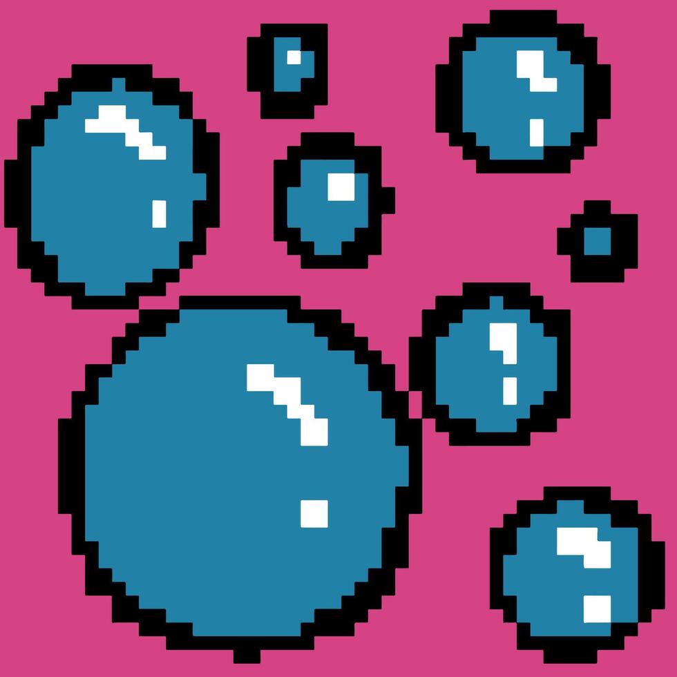 Blue bubble with pink background pixel art style. The illustration is suitable to use nature pixel art background and wallpaper. vector
