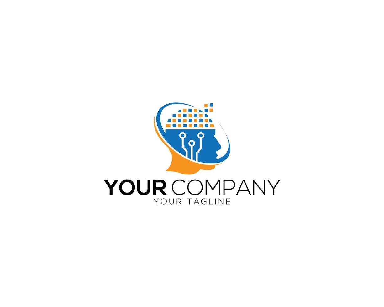 Human head tech icon logo design vector template.