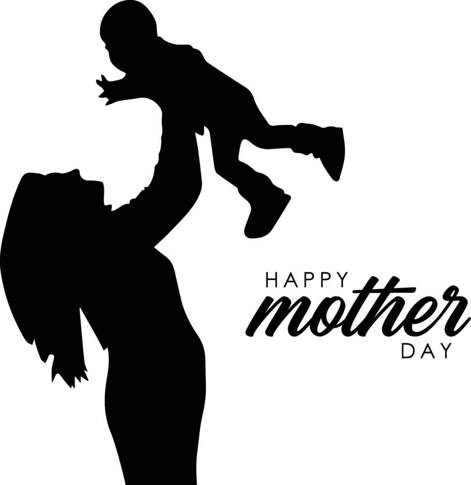 happy mothers day illustration siluet Child Mom and Calligraphy vector