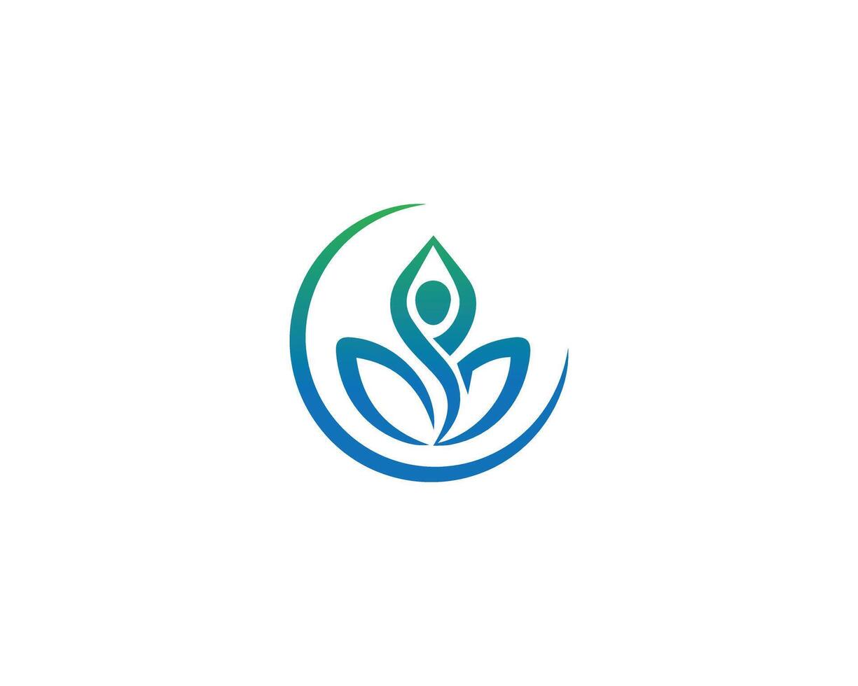 Yoga person with Wellness leaves logo design vector template.