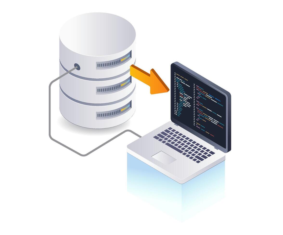 Web developer program language database, flat isometric 3d illustration vector