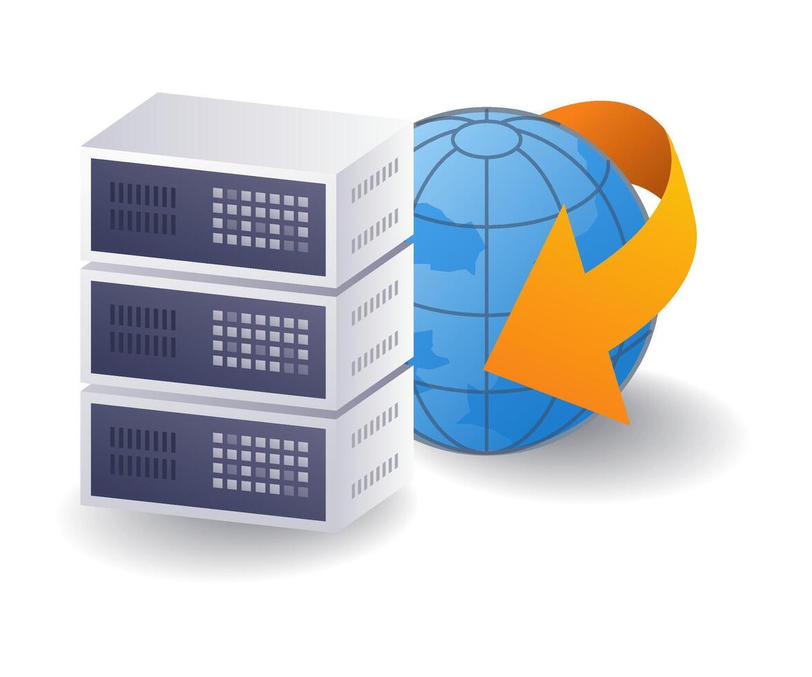 World computer data server concept, flat isometric 3d illustration vector