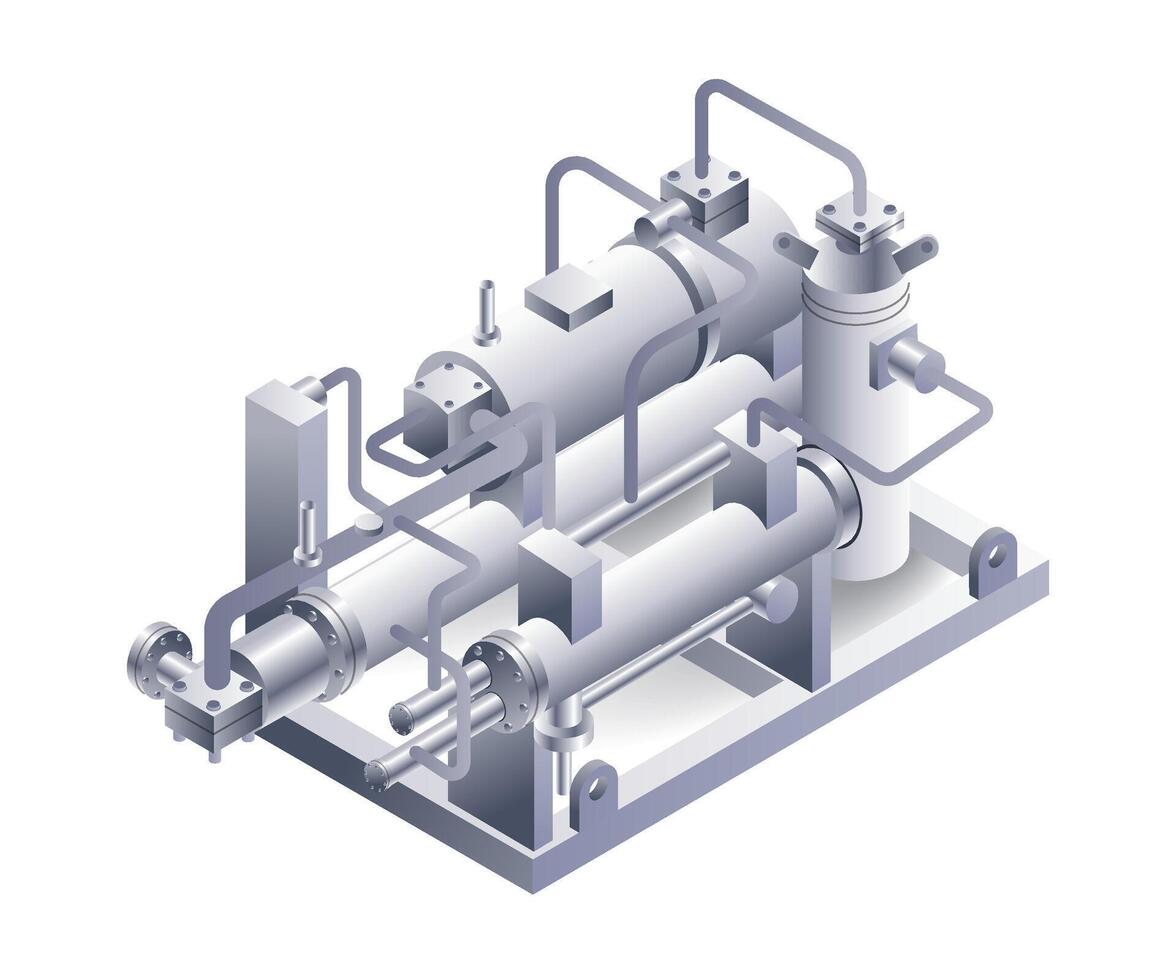 Water cooled machine construction flat isometric system 3d illustration vector