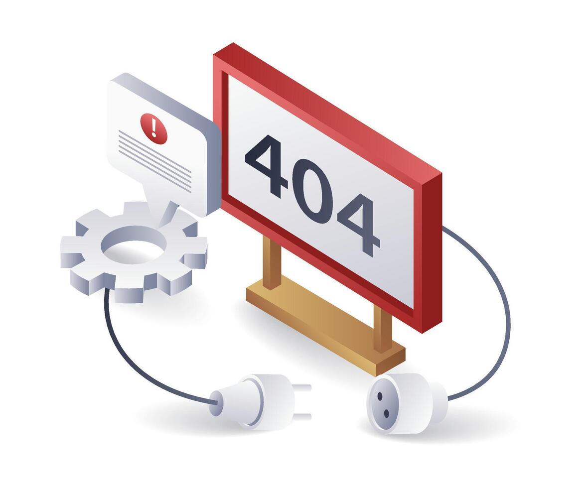 Warning error code 404, flat isometric 3d illustration vector