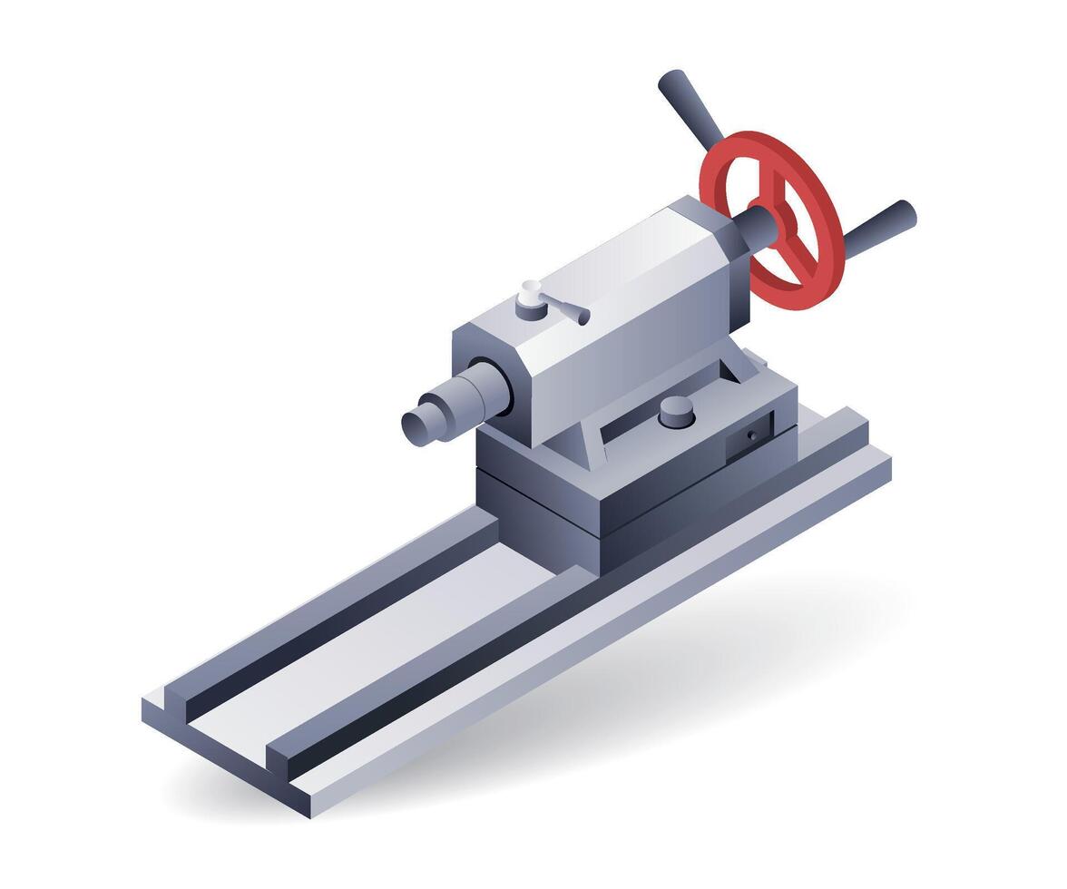 Tail stock manual lathe part, flat isometric 3d illustration vector