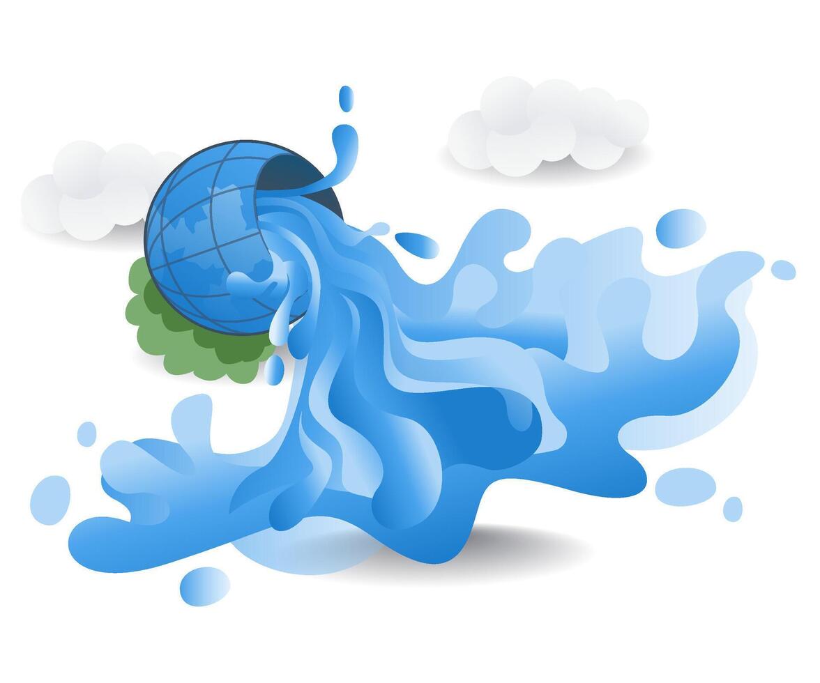 Water spilling from the earth world water day concept, flat isometric 3d illustration vector