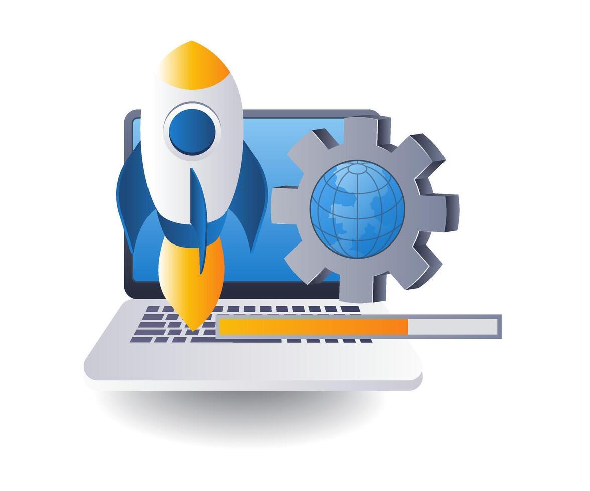 Startup launching new business, flat isometric 3d illustration vector