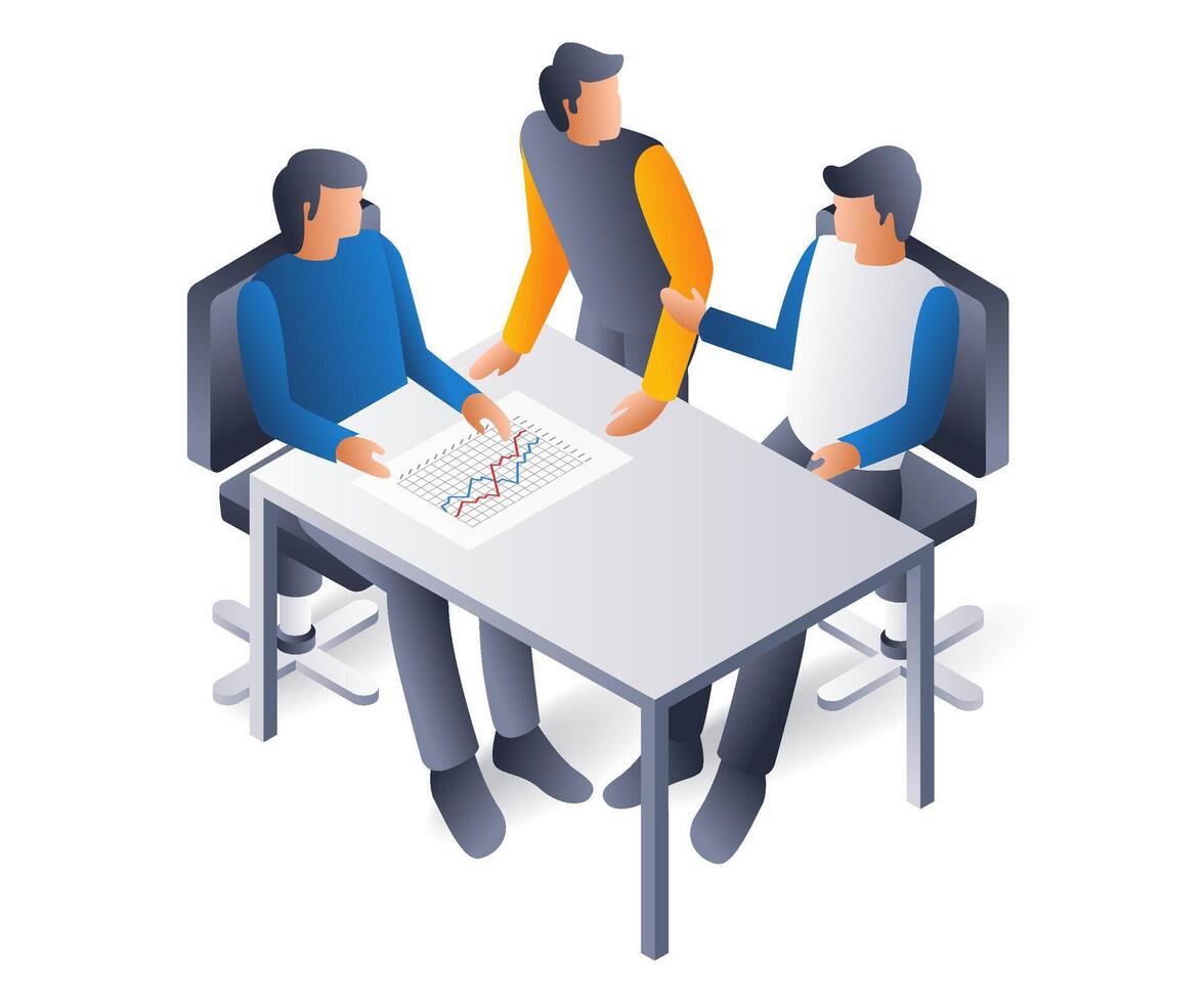 Team is chatting about business, flat isometric 3d illustration vector