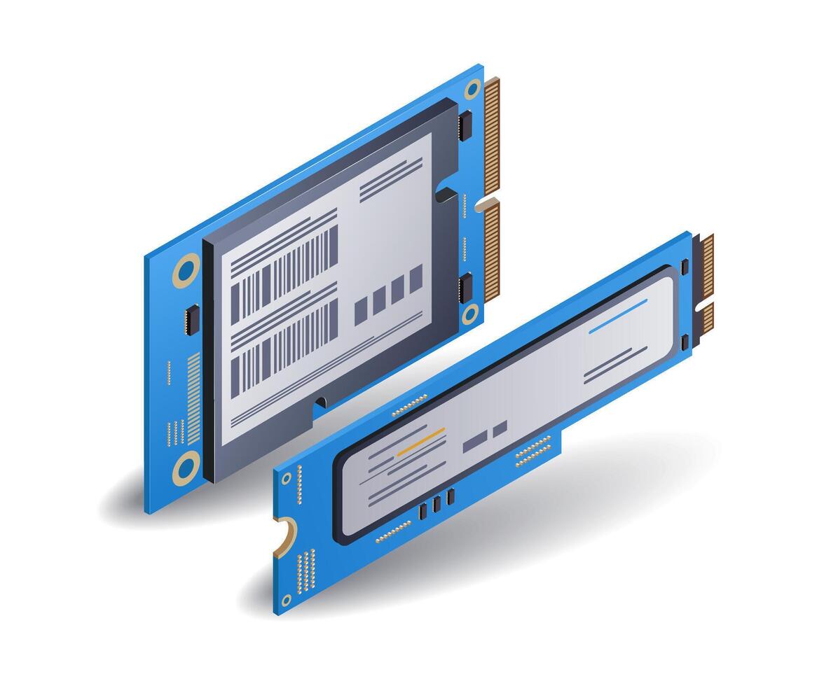 ssd alto velocidad computadora RAM memoria plano isométrica 3d ilustración vector