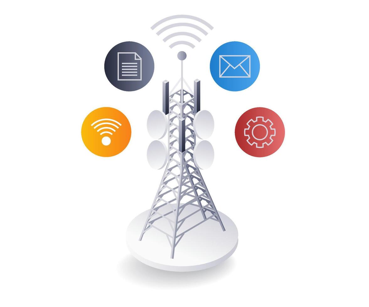 Tower internet provider information technology concept, flat isometric 3d illustration vector