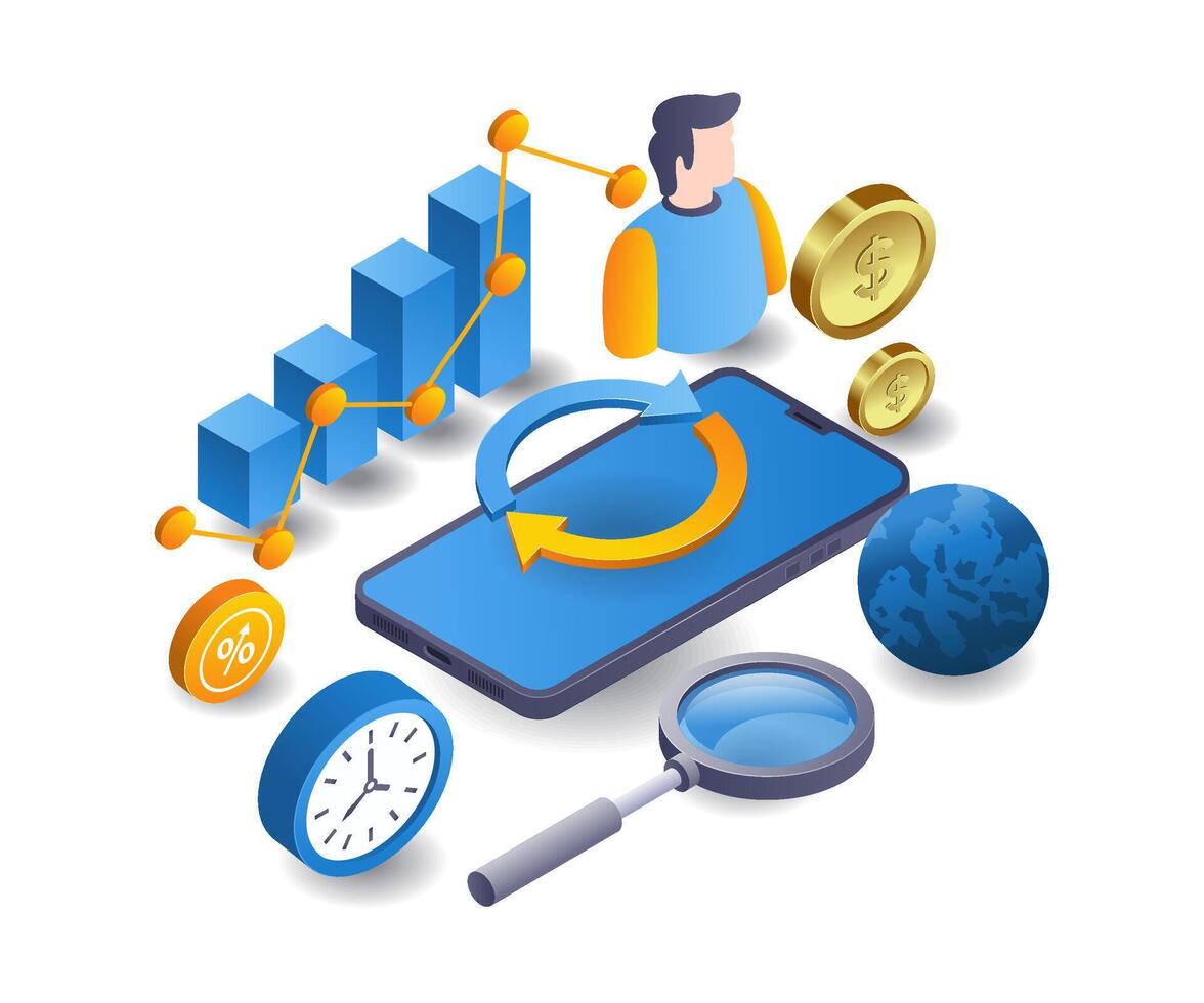 Smartphone analysis of business management developments vector