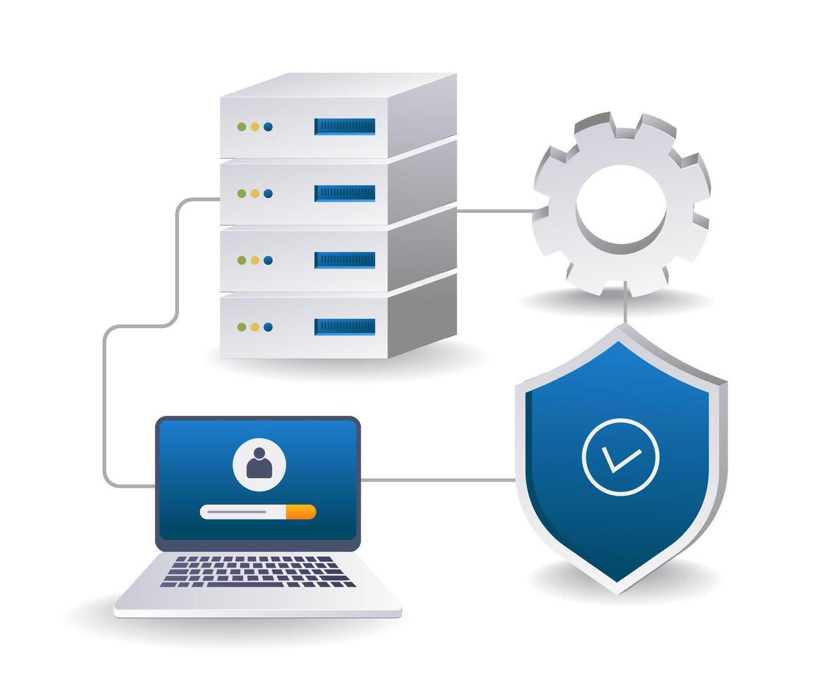 Personal server data security network flat isometric 3d illustration vector