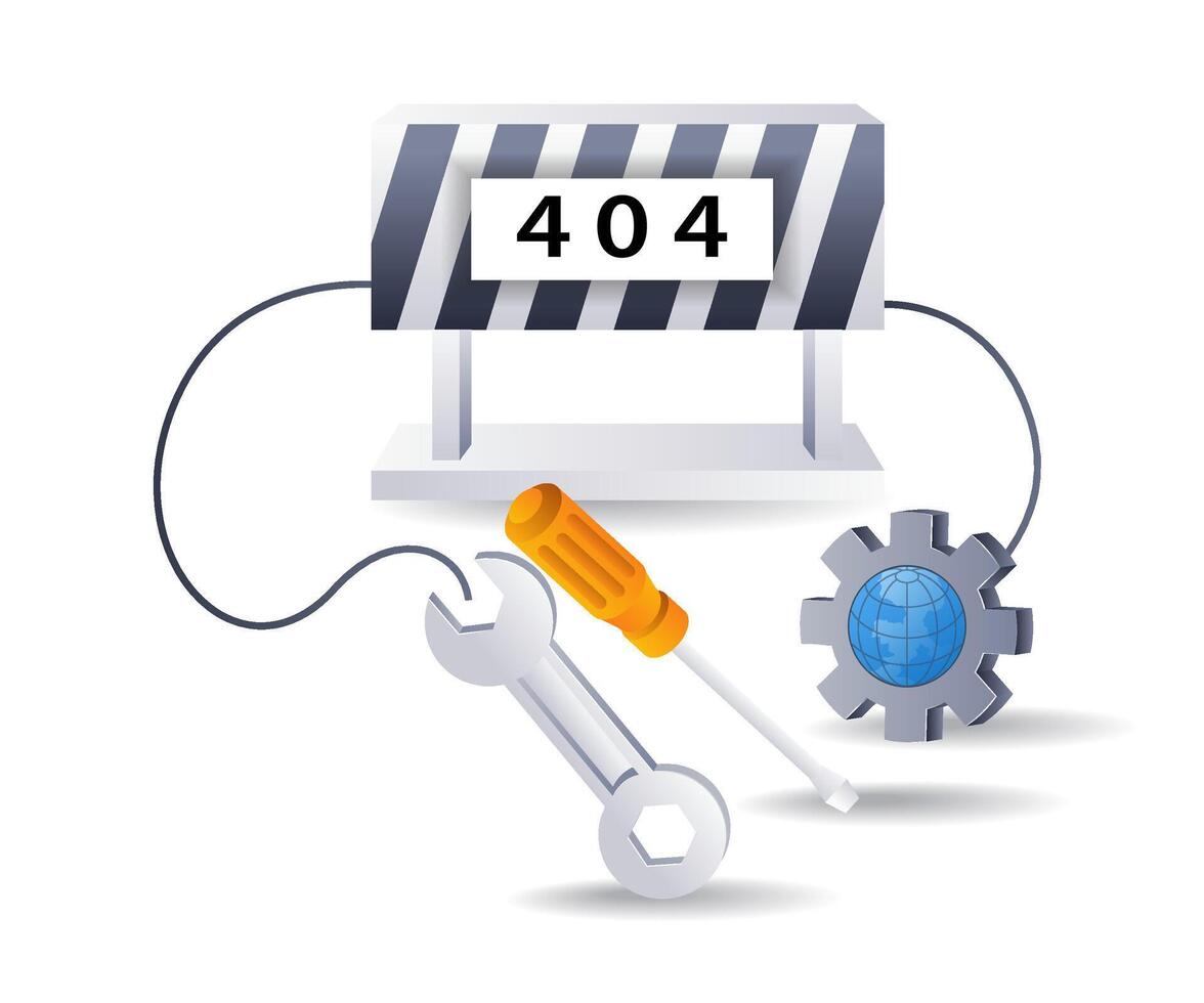 Maintenance error code 404 sign, flat isometric 3d illustration vector