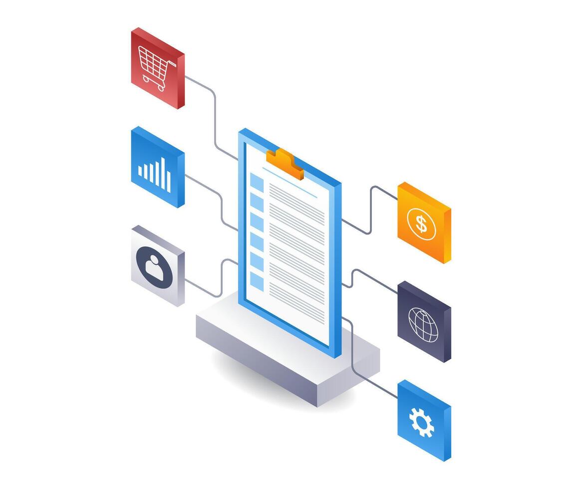 Management business plan board, flat isometric 3d illustration vector