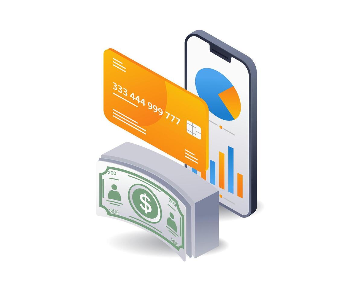 Online payment transactions, flat isometric 3d illustration vector