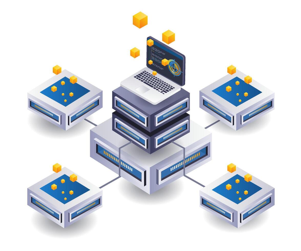Management business blockchain server technology vector