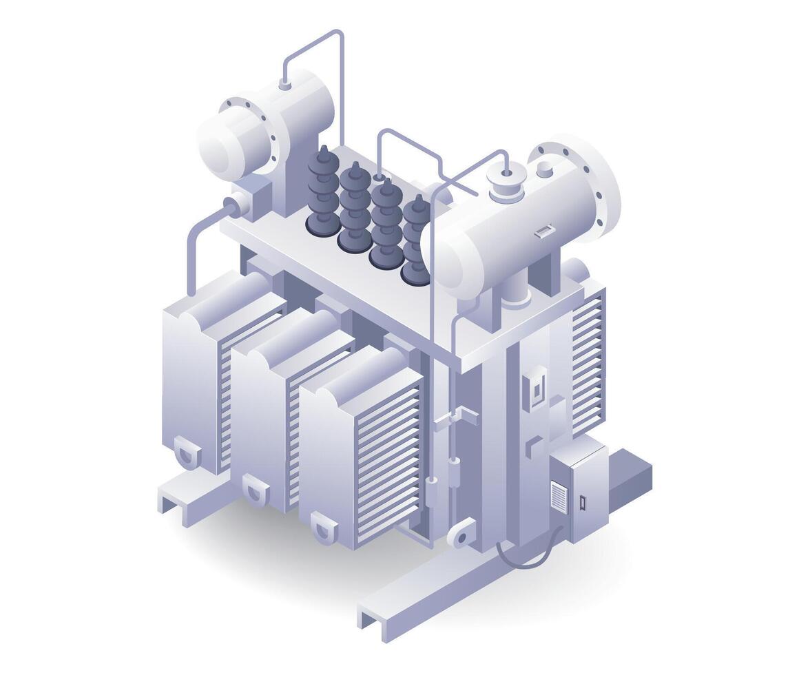 grande transformador eléctrico distribución plano isométrica ilustración vector