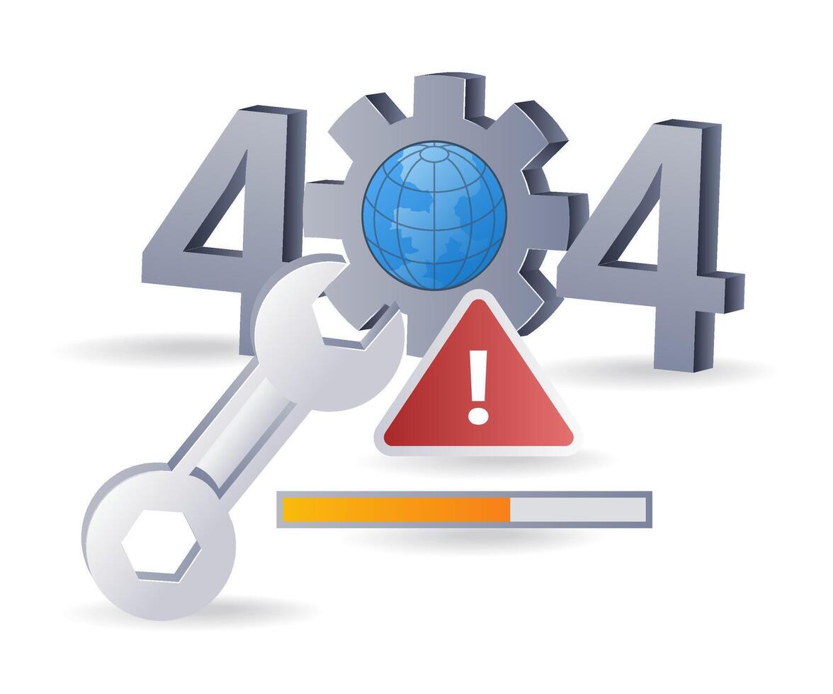 Internet advertencia error código 404, plano isométrica 3d ilustración vector