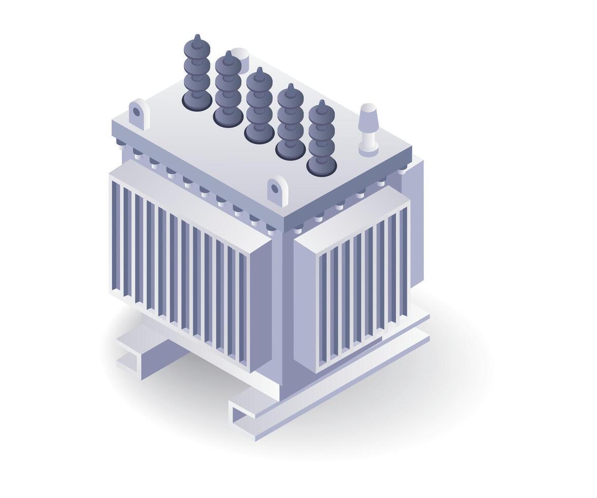 Large electric transformer flat isometric illustration vector
