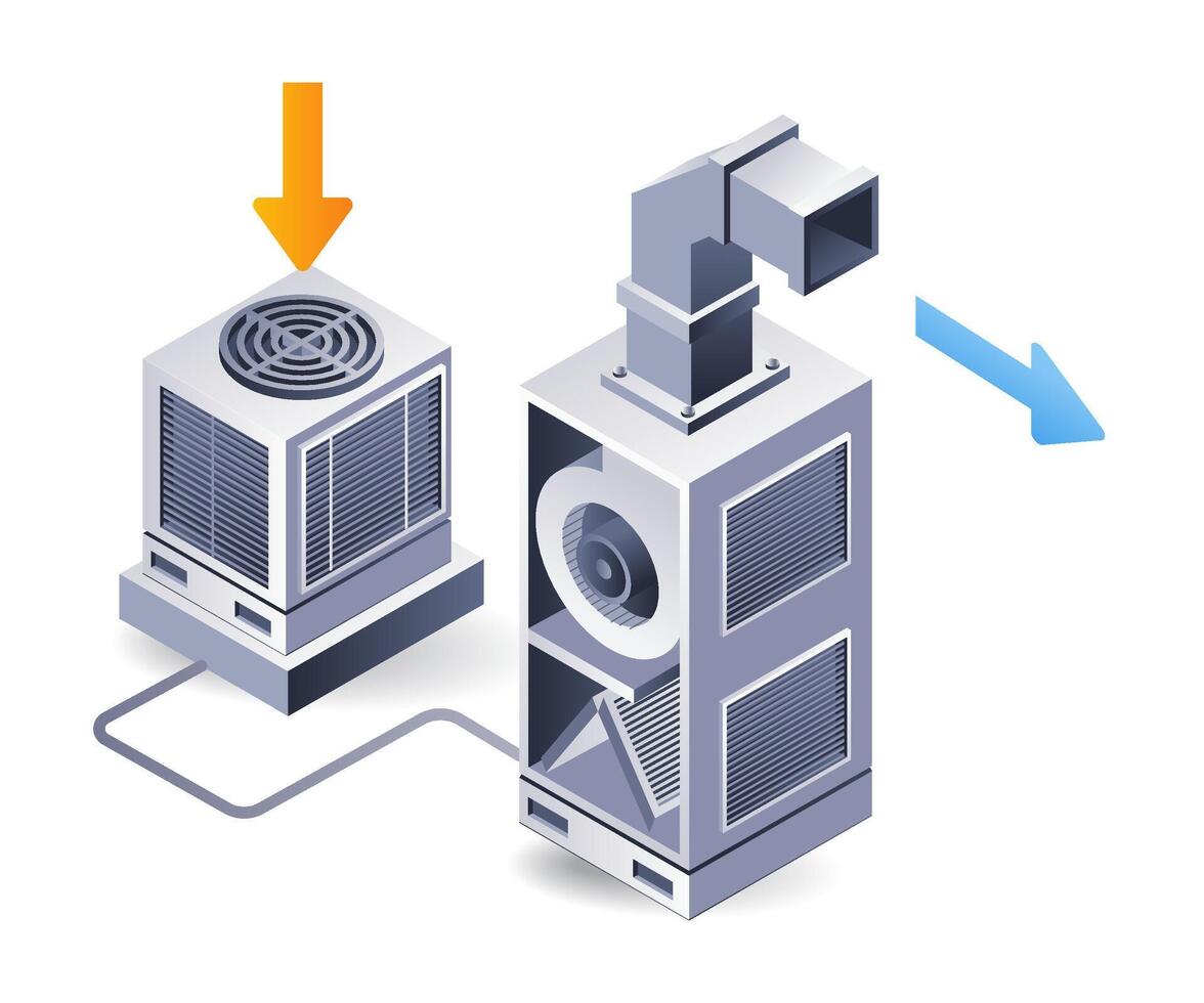 HVAC blower system installation concept isometric 3d illustration vector