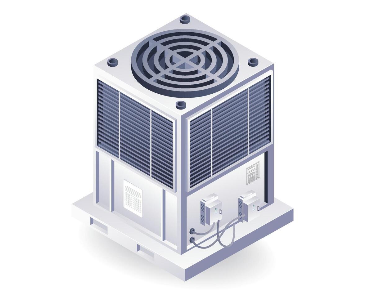 Industrial HVAC blower equipment exhaust system isometric 3d illustration vector