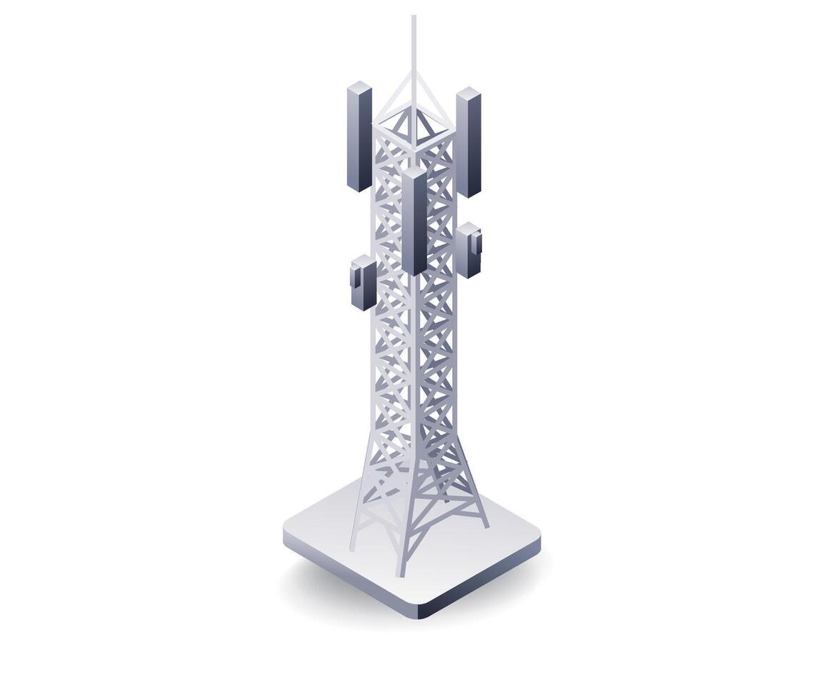 Information technology network tower concept, flat isometric 3d illustration vector