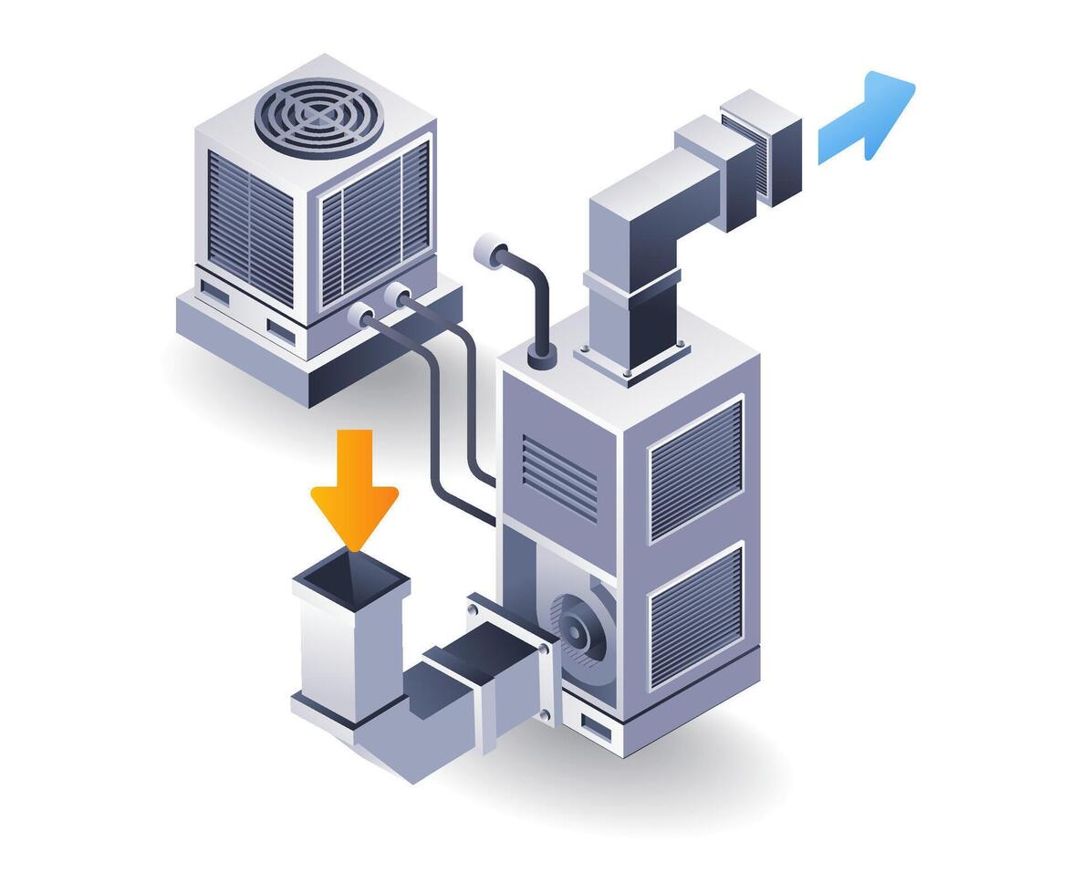 HVAC concept exhaust and intake system isometric 3d illustration vector