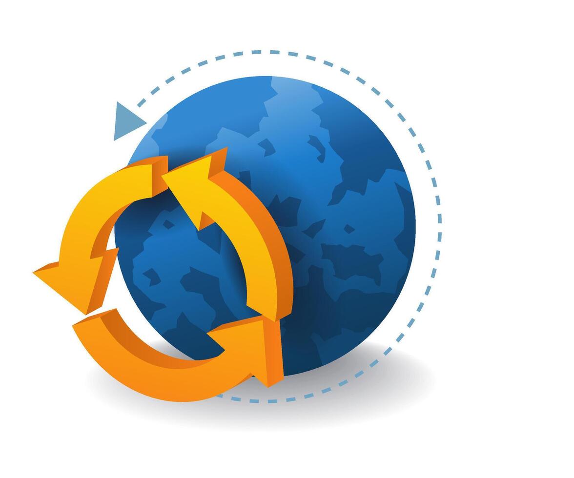 Earth rotation circle flat isometric 3d illustration vector