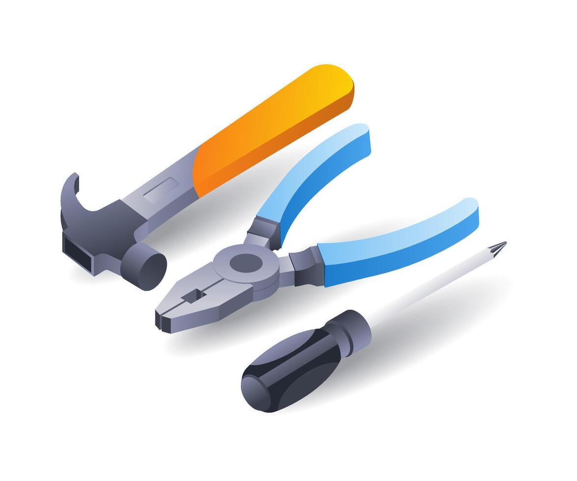 Electrical repair tools flat isometric 3d illustration vector