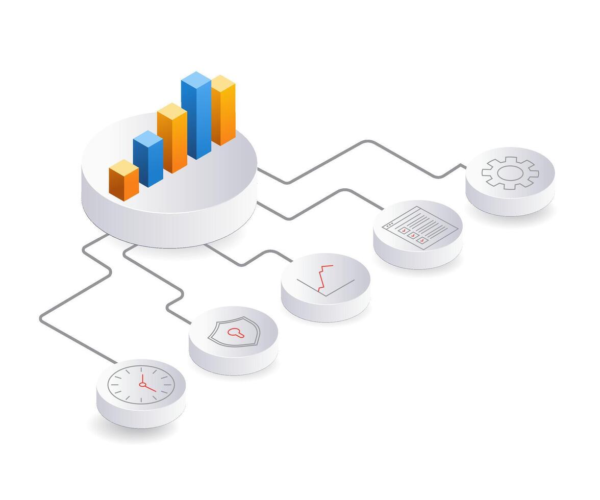 ERP business management, flat isometric 3d illustration vector
