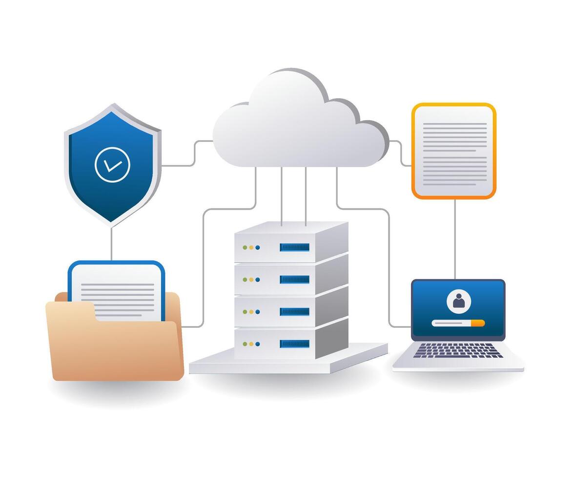 End point data security cloud server computer management flat isometric 3d illustration vector