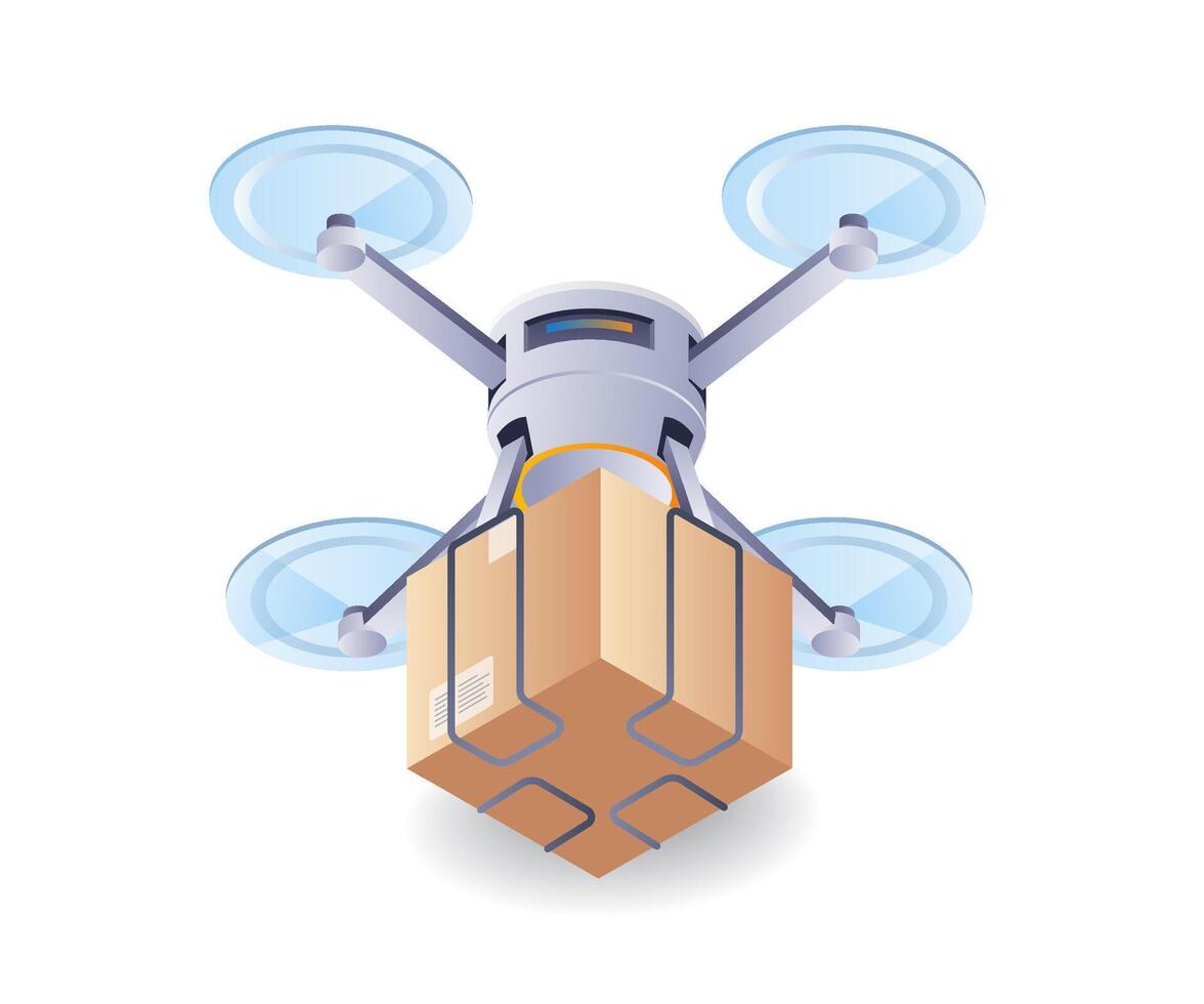 Drone delivering packages, flat isometric 3d illustration vector