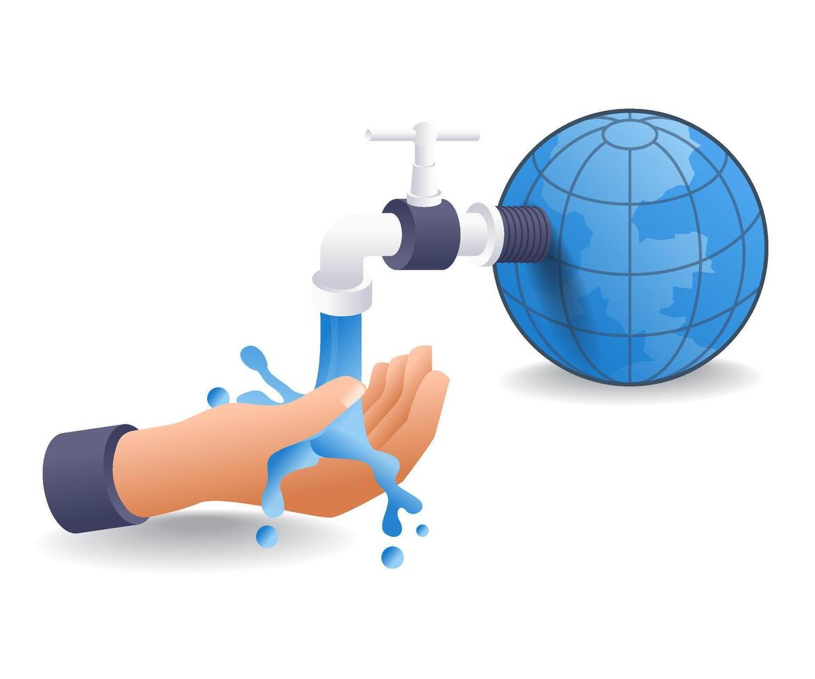 Feel the cool water from the earth, flat isometric 3d illustration vector