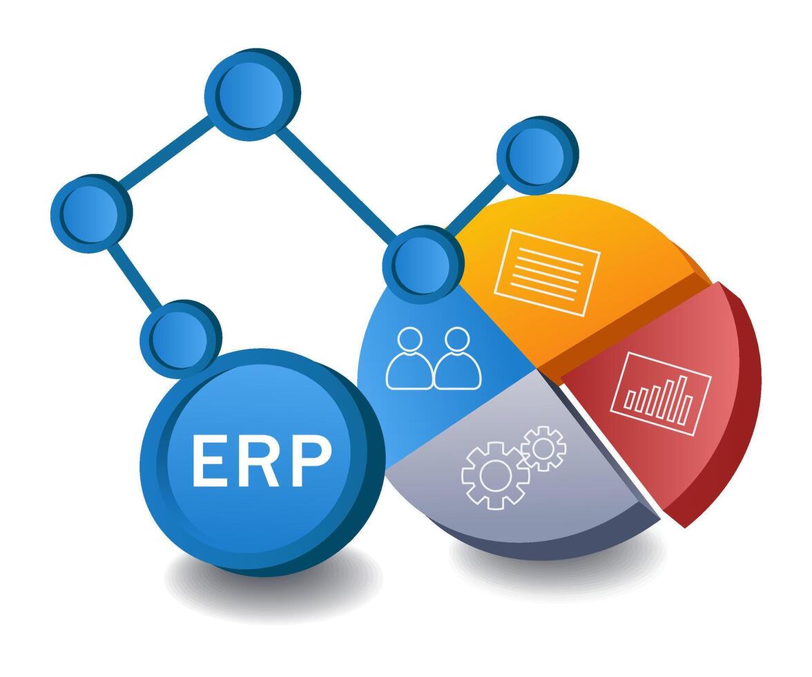 erp negocio infografía plano isométrica 3d ilustración vector