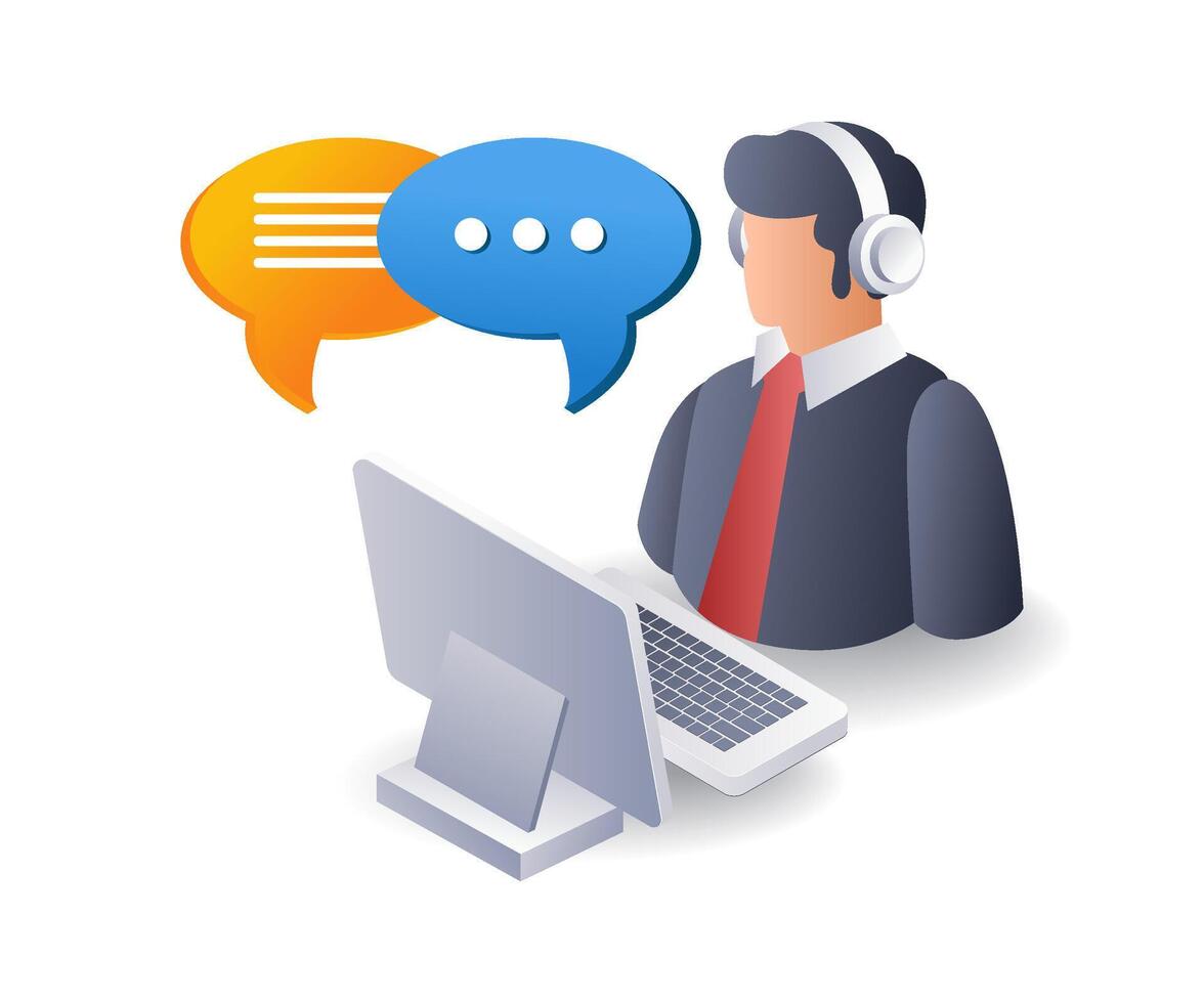 Conversation with customer service flat isometric 3d illustration vector