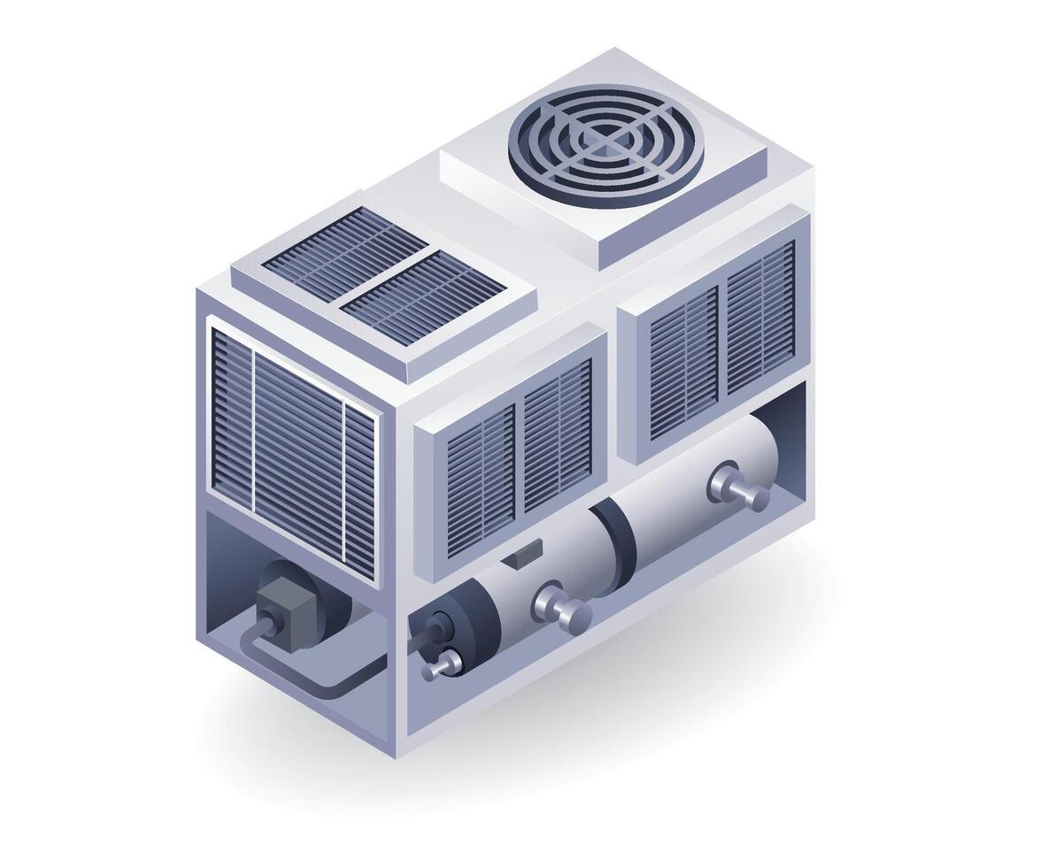 concepto industrial hvac soplador sistema isométrica 3d ilustración vector