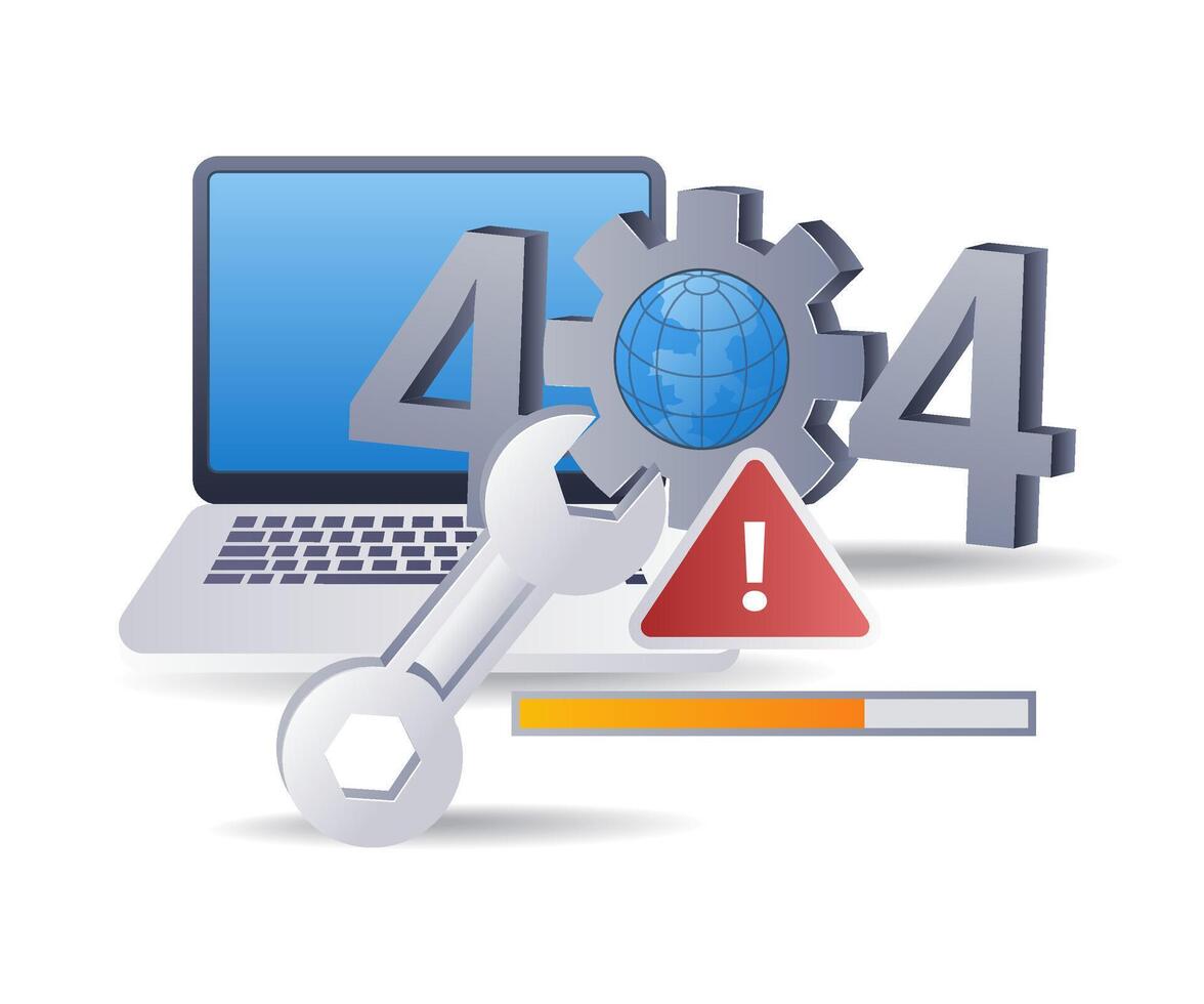 Computer repair error code 404, flat isometric 3d illustration vector